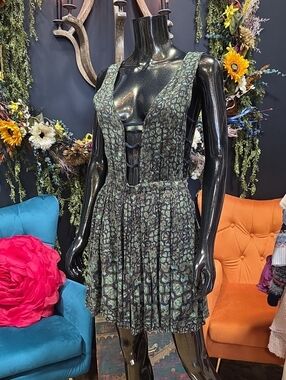 Free People ONE Green Patterned Sleeveless Mini Dress
